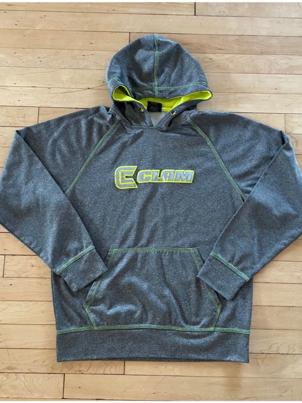 CLAM Hoodie Gray Neon Yellow Hoodie Pullover Oversized Loose Baggy Streetwear M